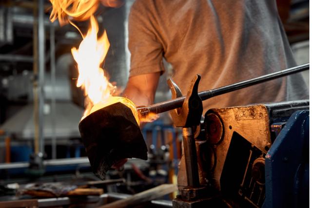 Master Blower working with molten crystal 